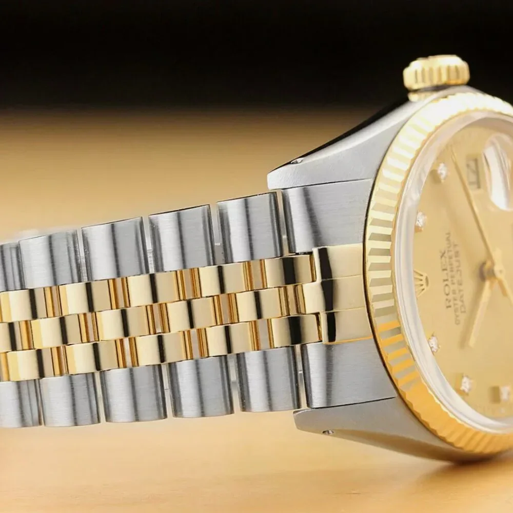 ROLEX MENS DATEJUST FACTORY DIAMOND DIAL TWO-TONE QUICKSET WATCH + ROLEX